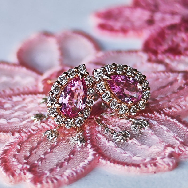 天然パパラチアサファイア 天然ダイヤモンド ピアス