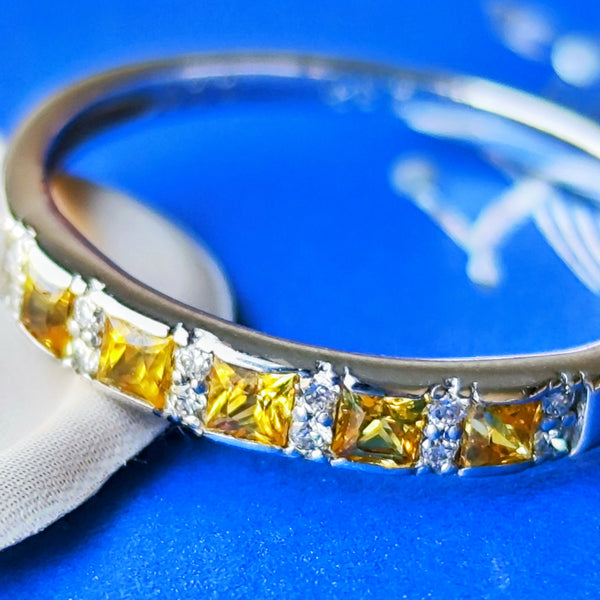 天然イエローサファイア プリンセスカット 天然ダイヤモンド リング