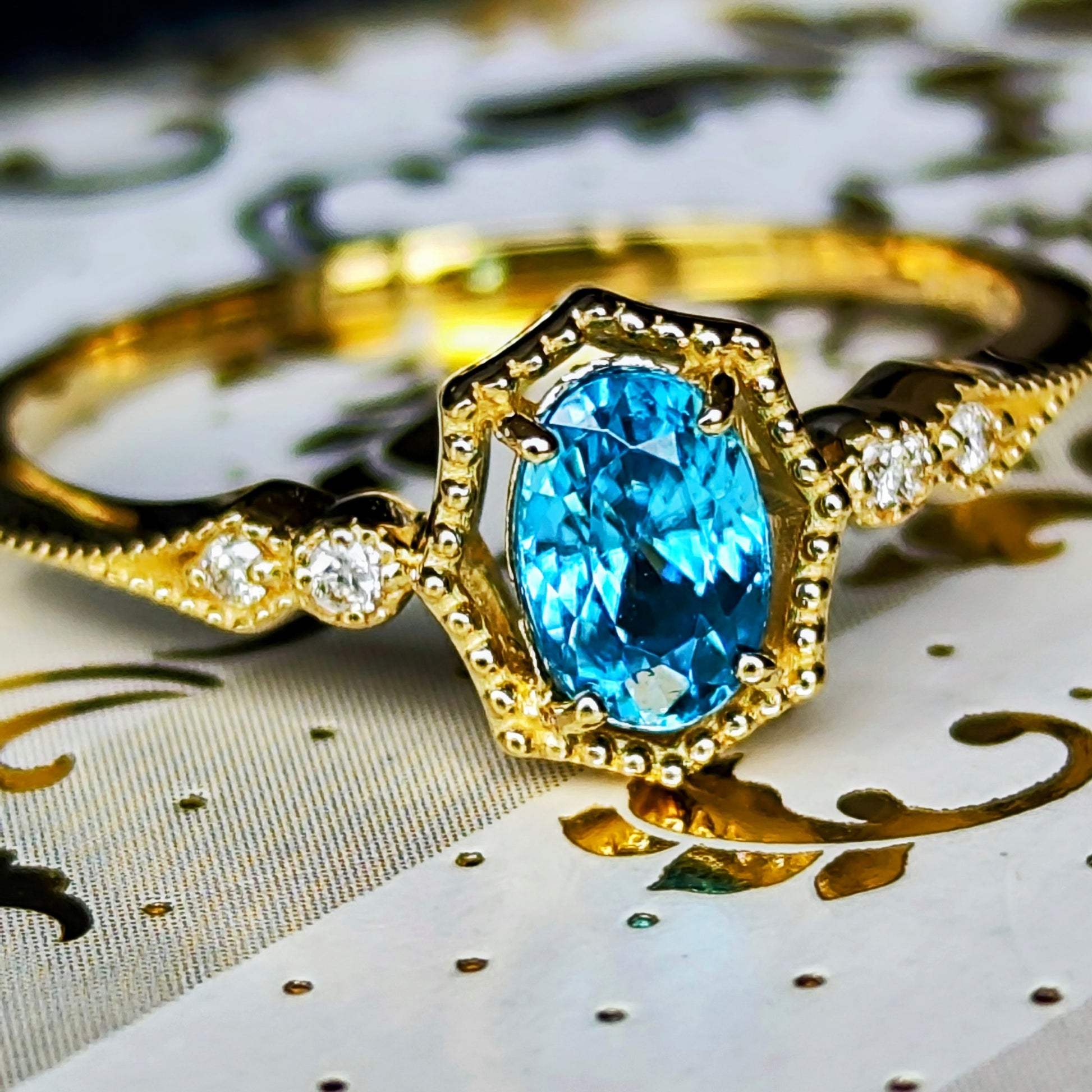 【お値下げ】天然ジルコン 天然ダイヤモンド 18金リング