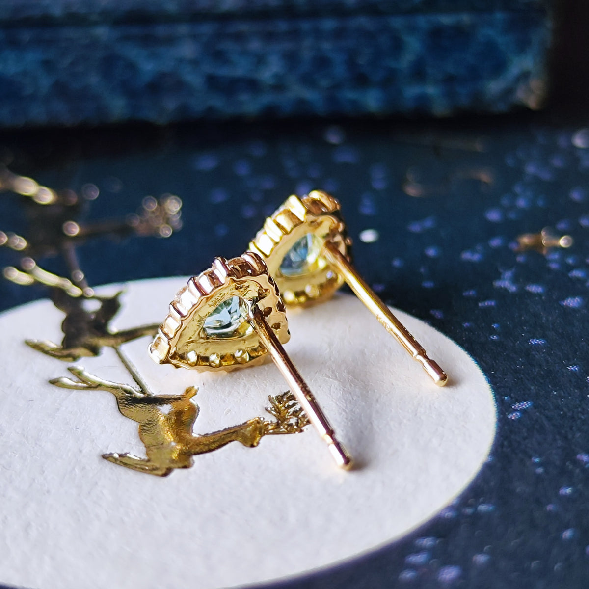 天然アクアマリン ハートシェイプ 天然ダイヤモンド 18金ピアス
