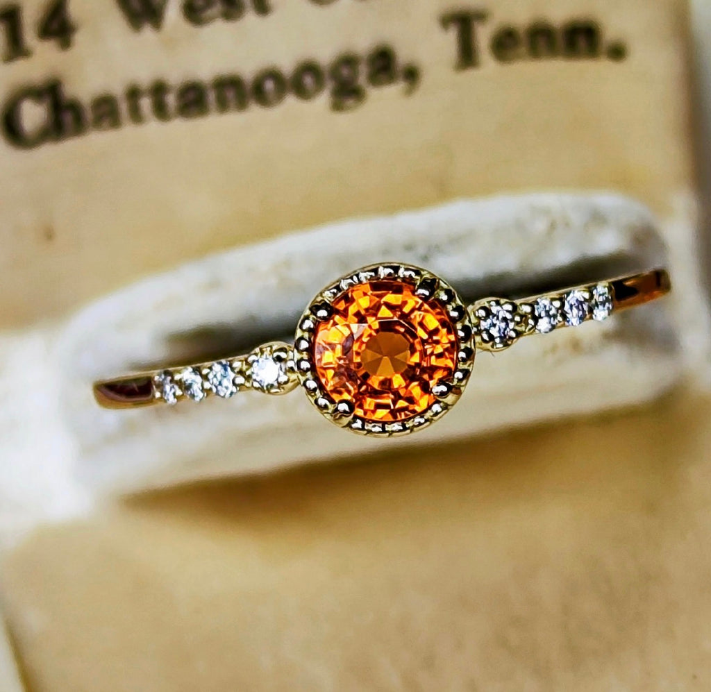 天然スペサルティンガーネット 天然ダイヤモンド リング