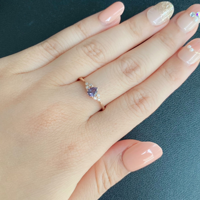 【アレキタイプ】天然カラーチェンジガーネット 天然ダイヤモンド リング