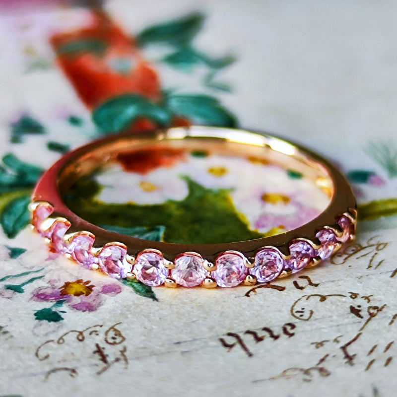 天然パパラチアサファイア ハーフエタニティリング