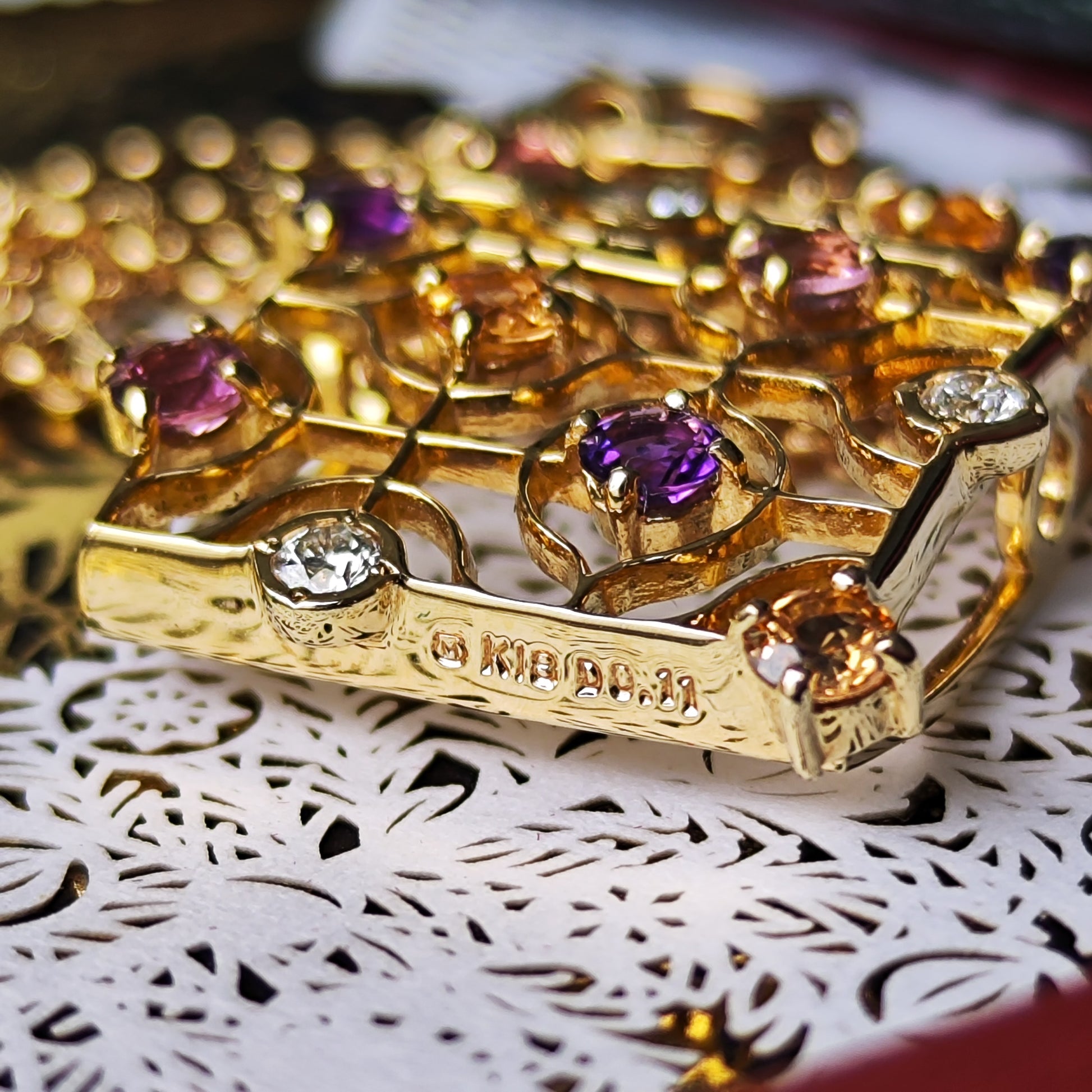 MIKIMOTO ミキモト 天然グロッシュラライトガーネット アメジスト トルマリン ダイヤモンド ネックレス