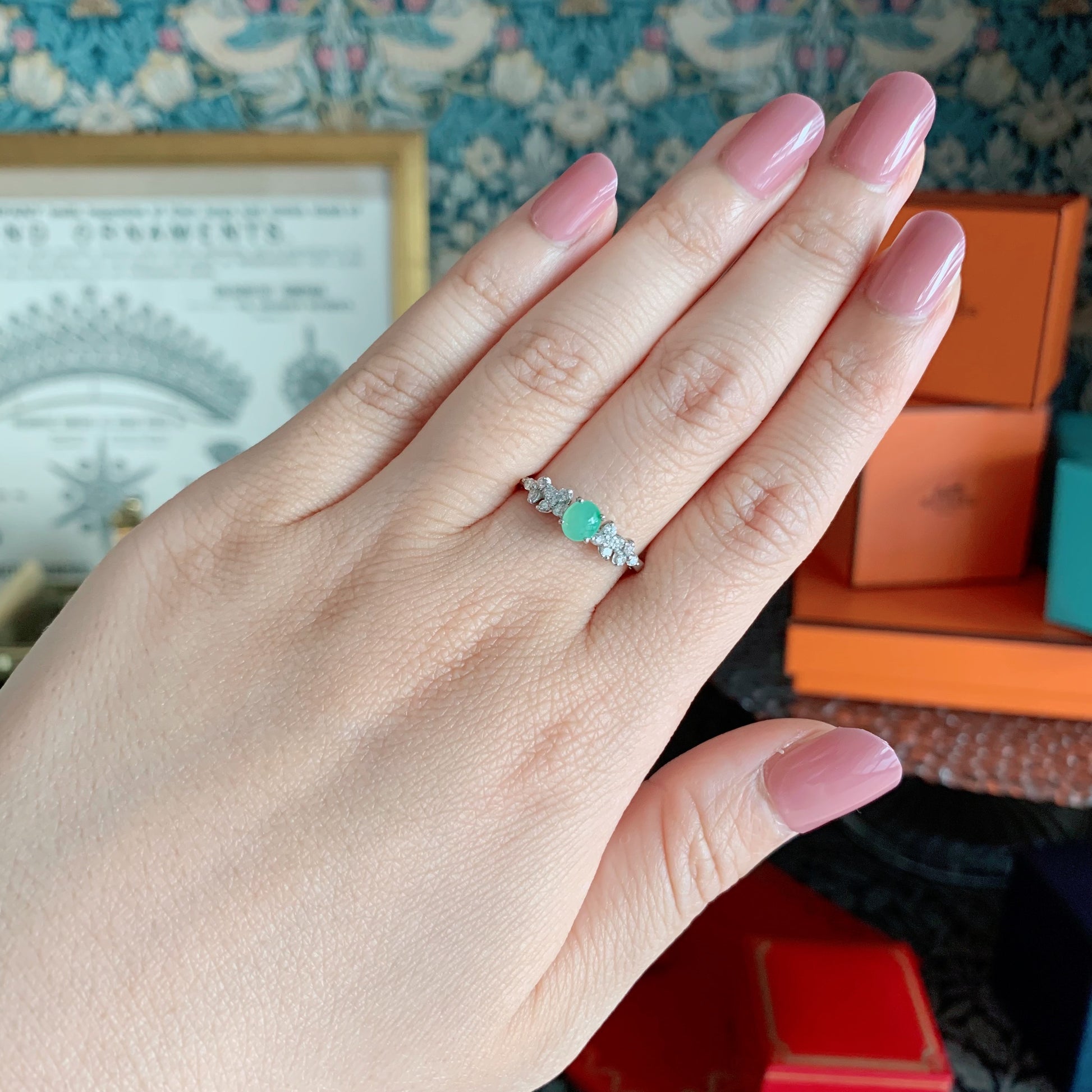 天然翡翠 天然ダイヤモンド プラチナリング