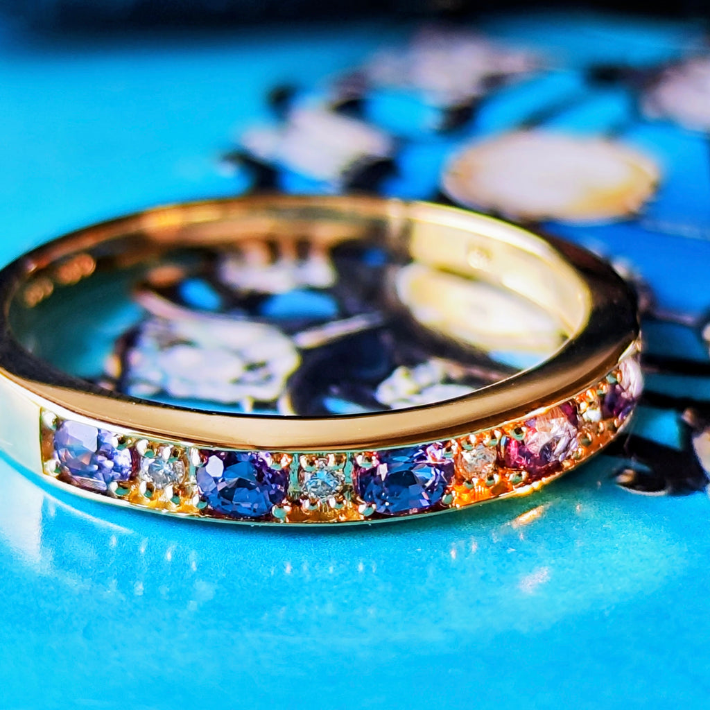 【ベキリーブルー】天然カラーチェンジガーネット 天然ダイヤモンド 0.38ct 18金リング