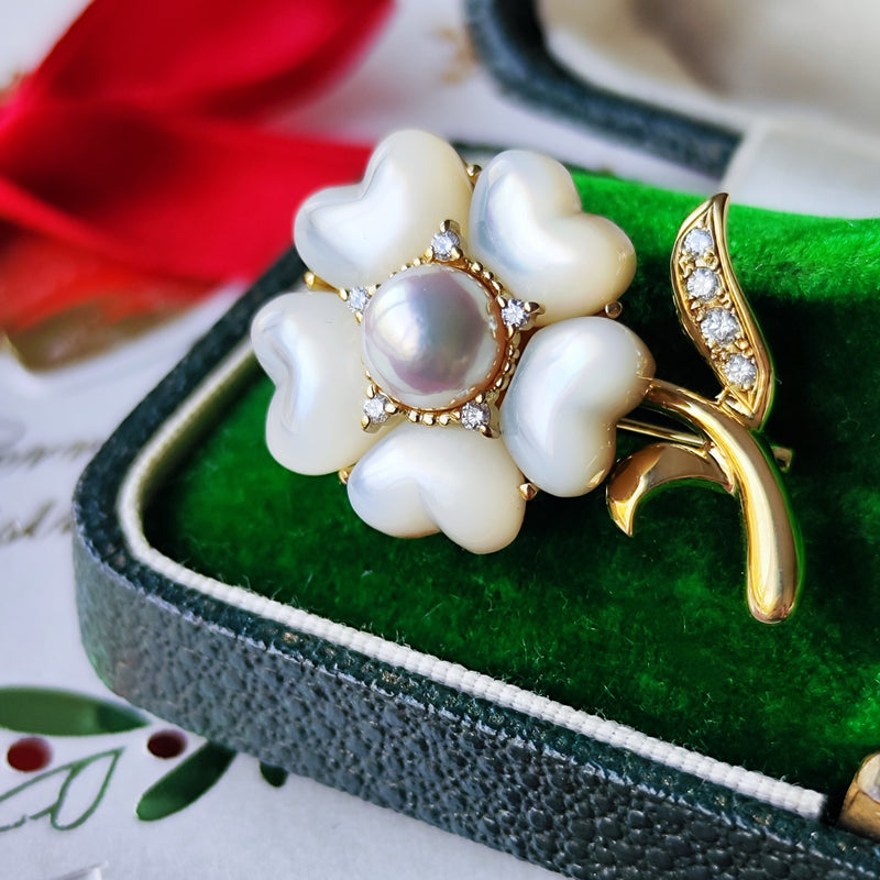 MIKIMOTO ミキモト シェル あこや真珠 ダイヤモンド ブローチ ペンダントトップ