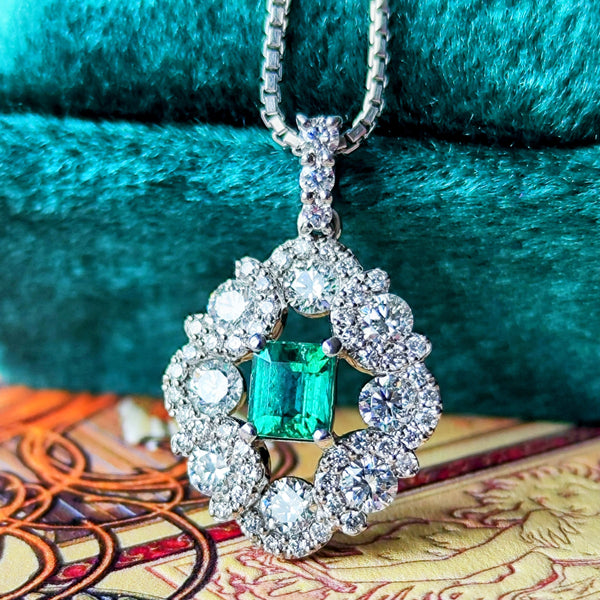 【ノンオイル コロンビア産】天然エメラルド 天然ダイヤモンド ネックレス