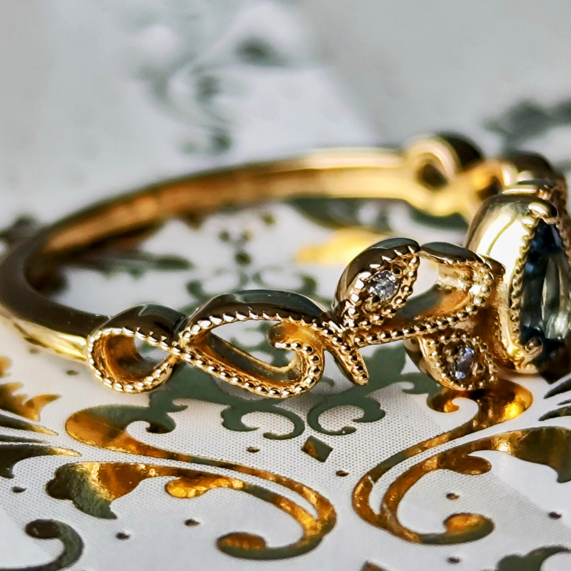 【サンタマリア】天然アクアマリン 天然ダイヤモンド 18金リング