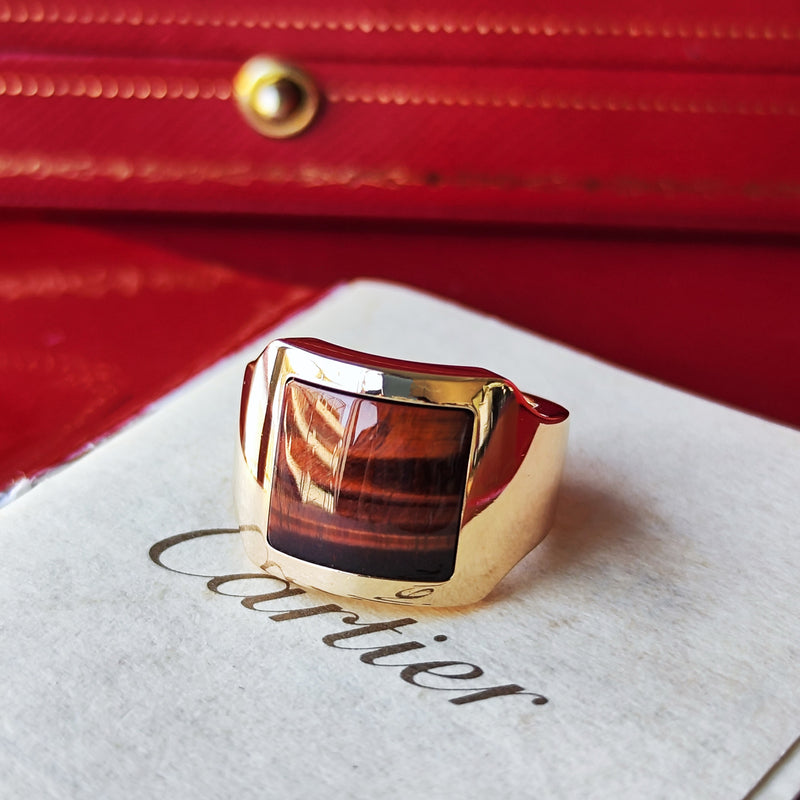 【Vintage Cartier】カルティエ サントス デュモン タイガーアイ 18金PG 10号 リング