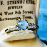 天然アクアマリンキャッツアイ 天然ダイヤモンド 18金リング