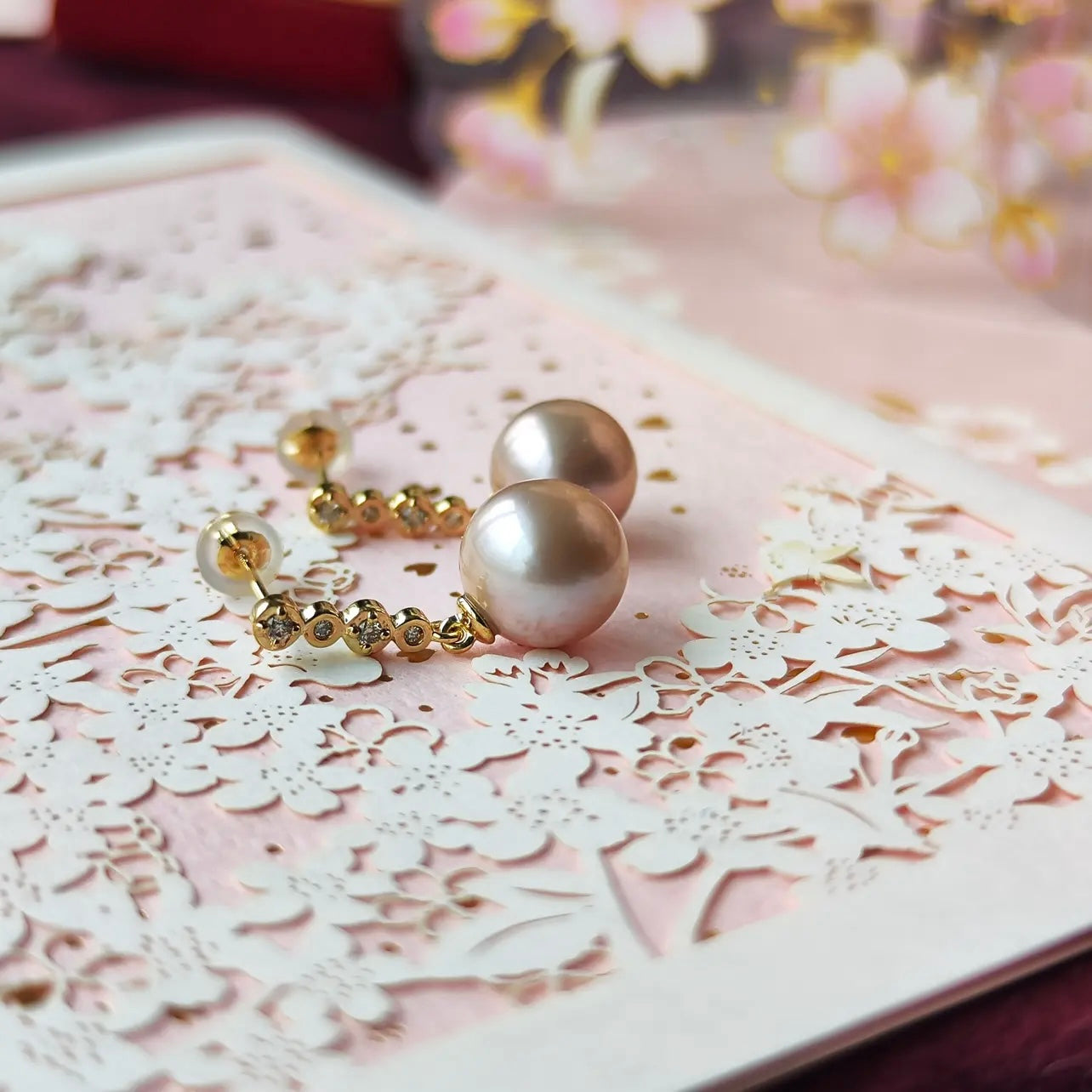 【さくらパール 】溢れ桜 18金ピアス