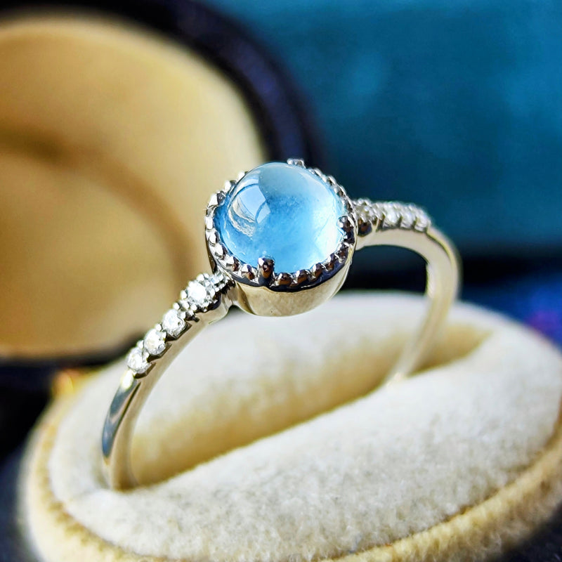 天然アクアマリンキャッツアイ 天然ダイヤモンド プラチナリング