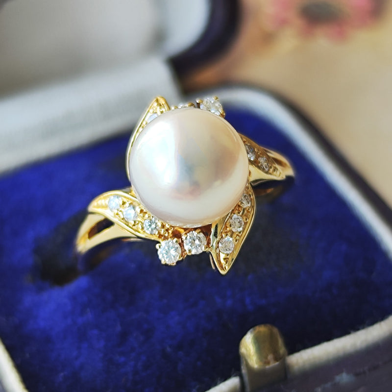 MIKIMOTO ミキモト あこや真珠 天然ダイヤモンド リング