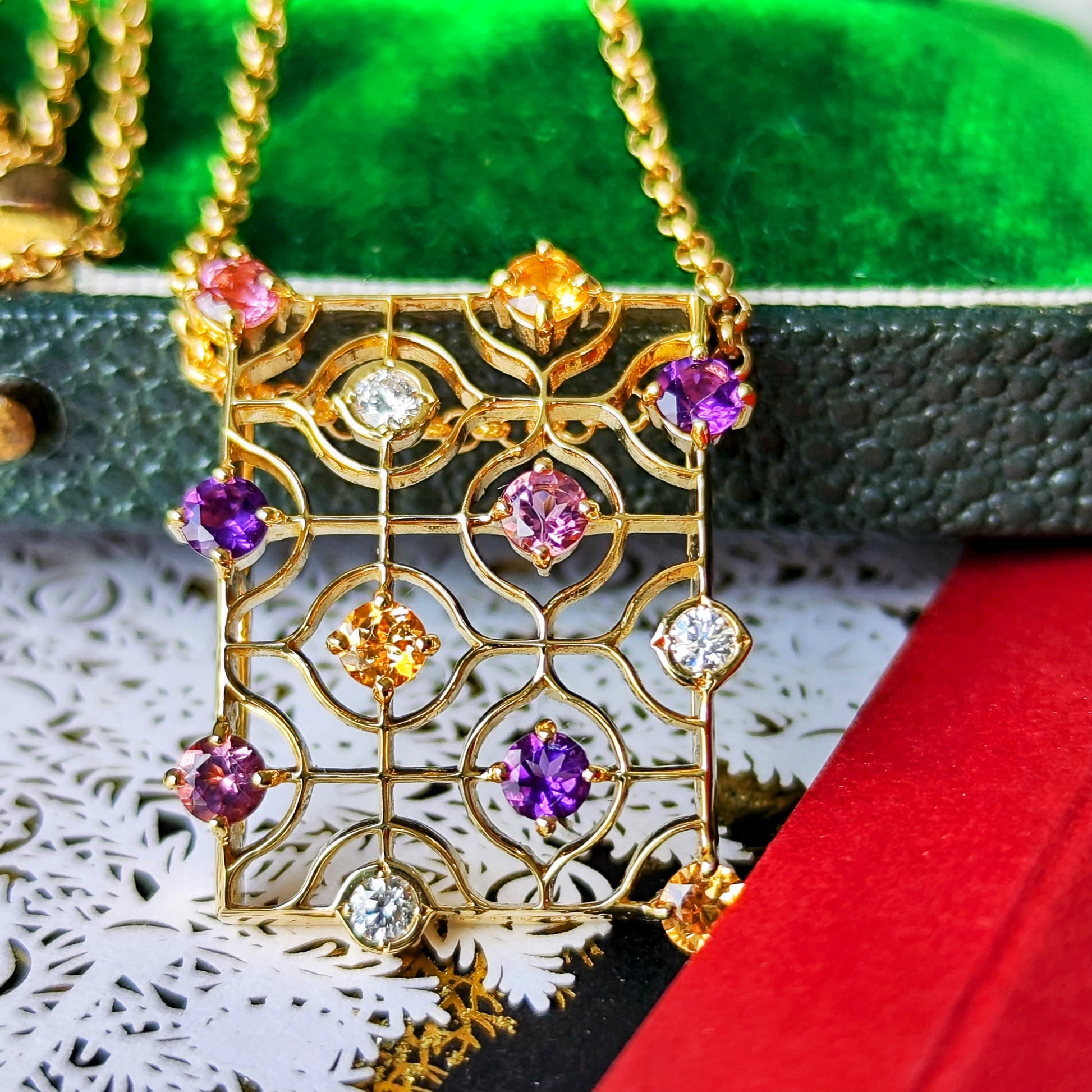 MIKIMOTO ミキモト 天然グロッシュラライトガーネット アメジスト トルマリン ダイヤモンド ネックレス