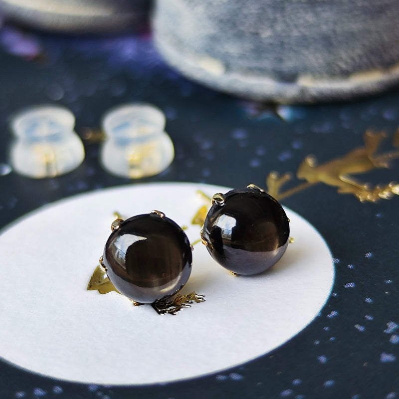 【魅惑の黒い宝石】天然ブラックスターサファイア 18金ピアス
