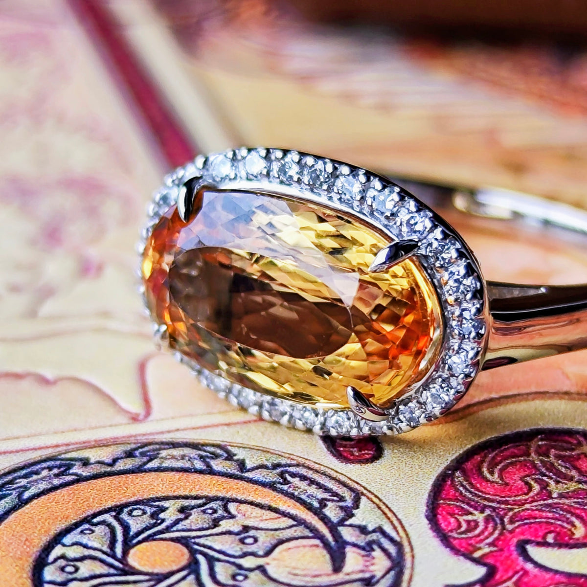天然インペリアルトパーズ 4.86ct 天然ダイヤモンド リング