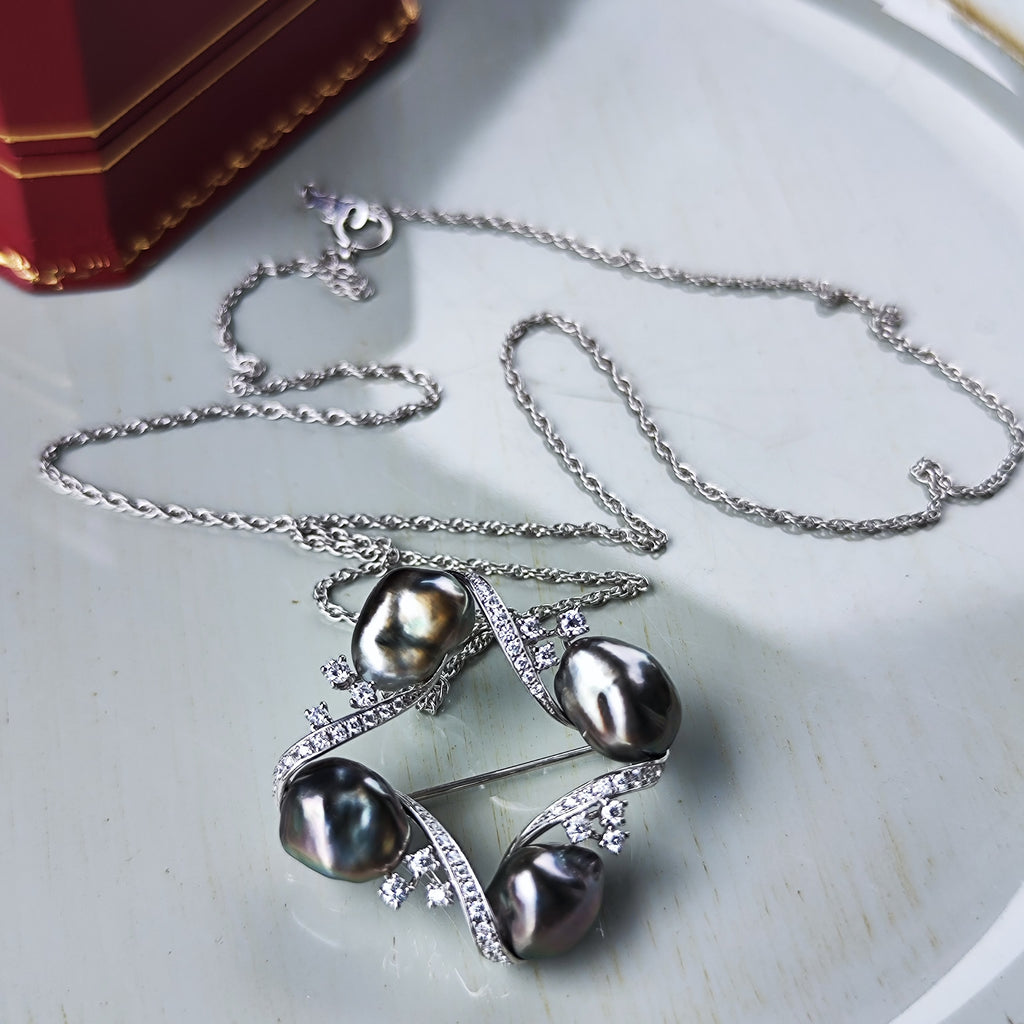 MIKIMOTO ミキモト 黒蝶真珠 ダイヤモンド ブローチ兼 ネックレス