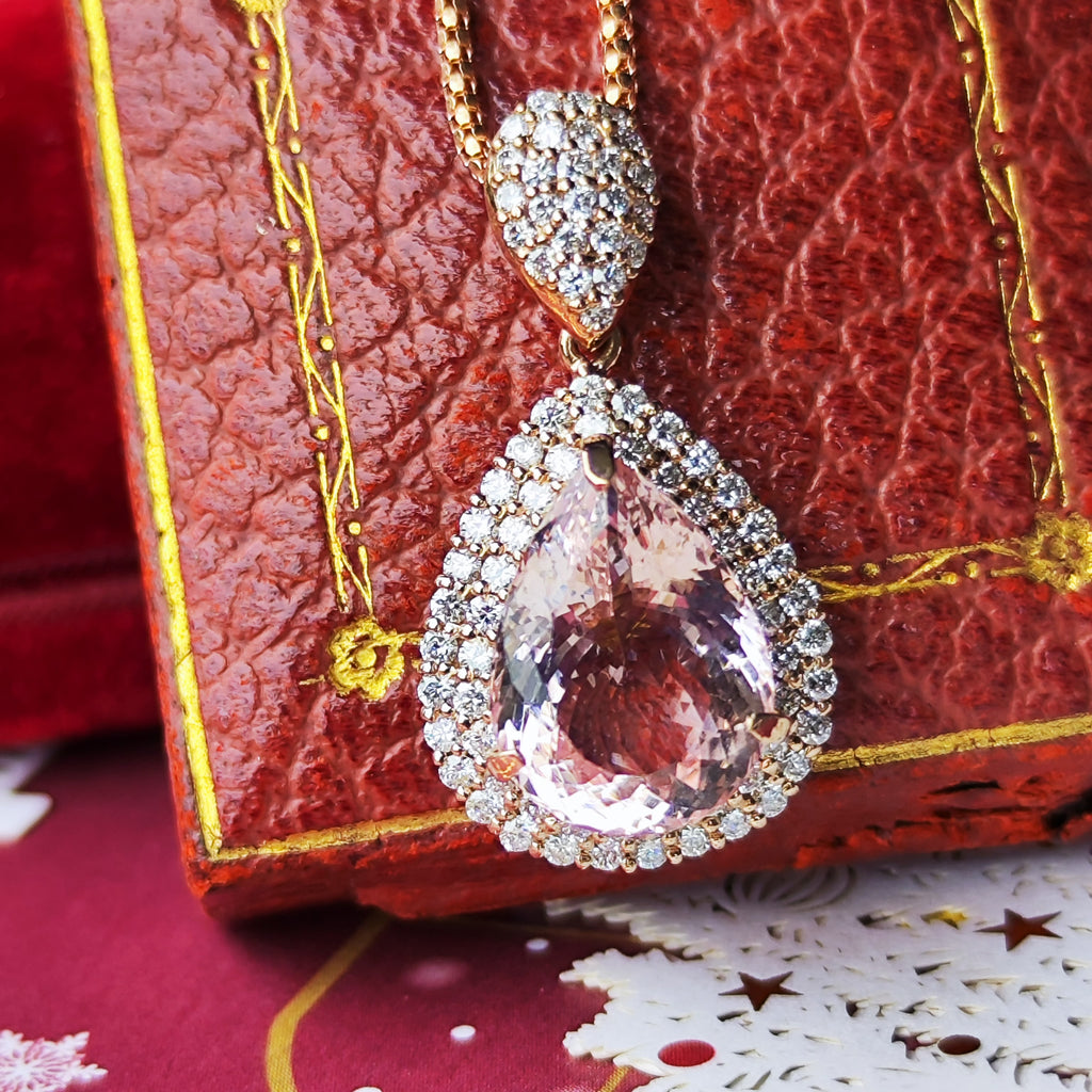 天然モルガナイト 5.01ct 天然ダイヤモンド ネックレス