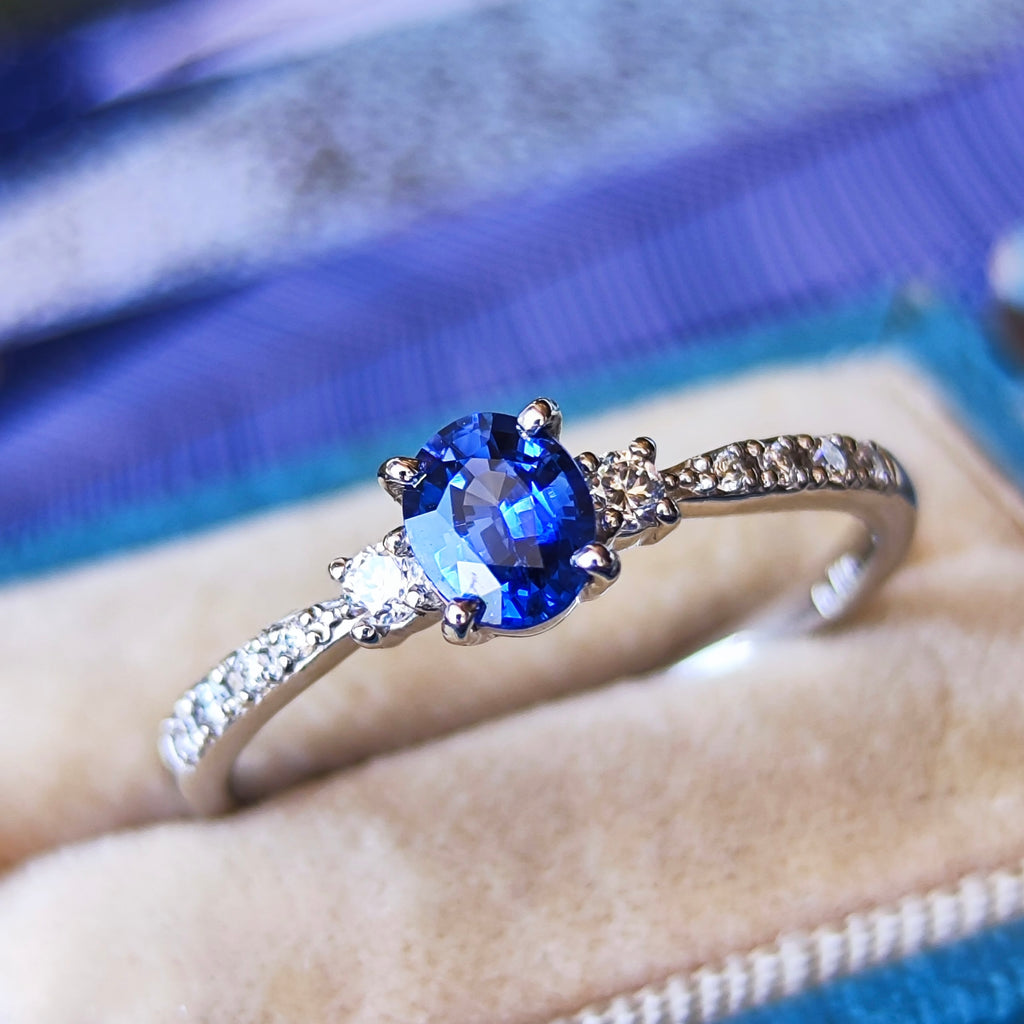 【コーンフラワー】天然サファイア 0.47ct 天然ダイヤモンド リング