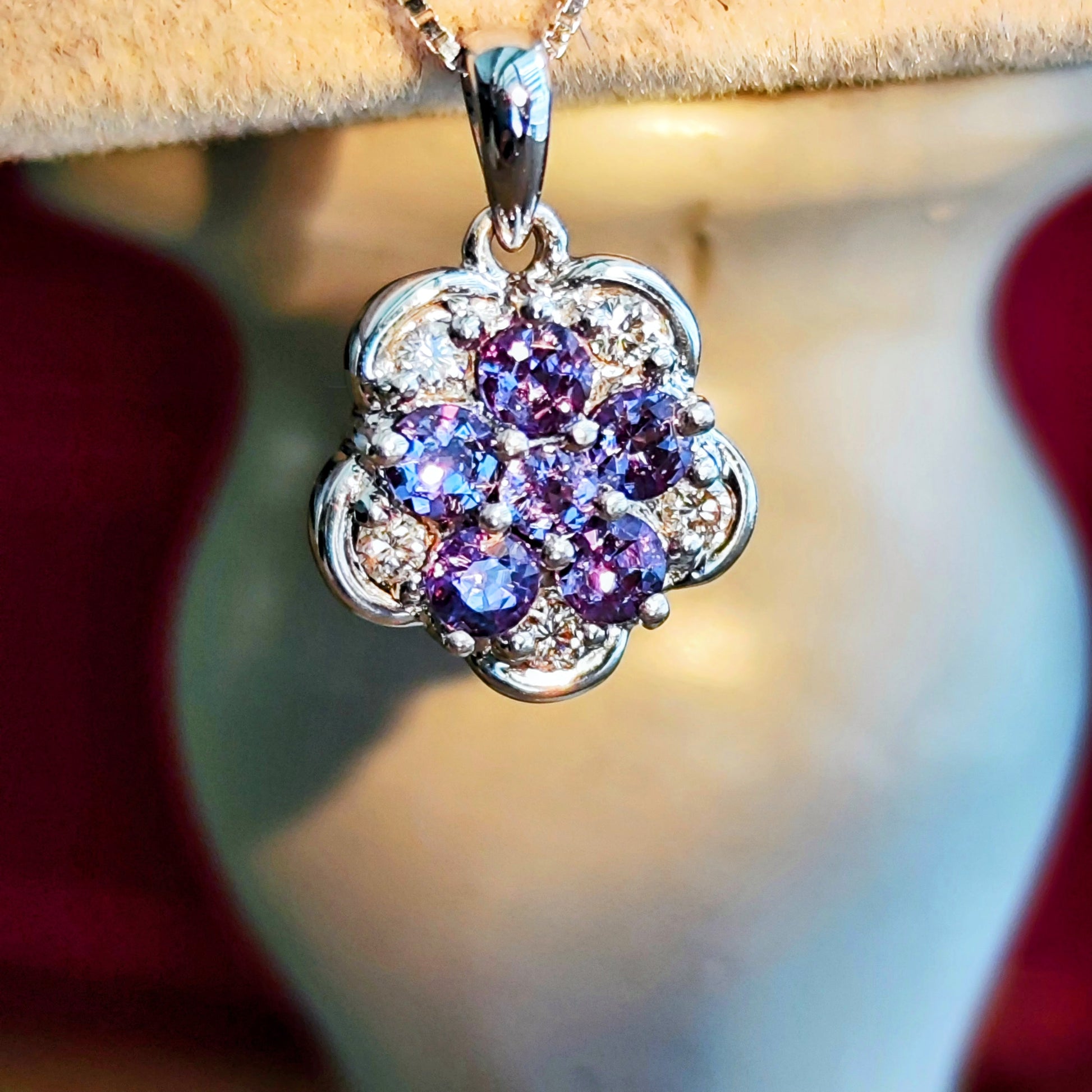 天然アレキサンドライト 0.35ct 天然ダイヤモンド ネックレス プラチナ