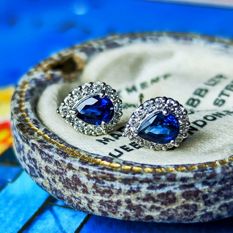 天然サファイア 天然ダイヤモンド 雫型ピアス