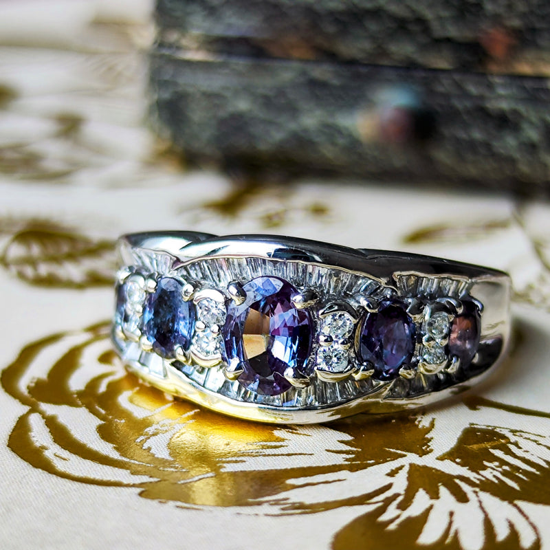 天然アレキサンドライト 0.97ct 天然ダイヤモンド リング