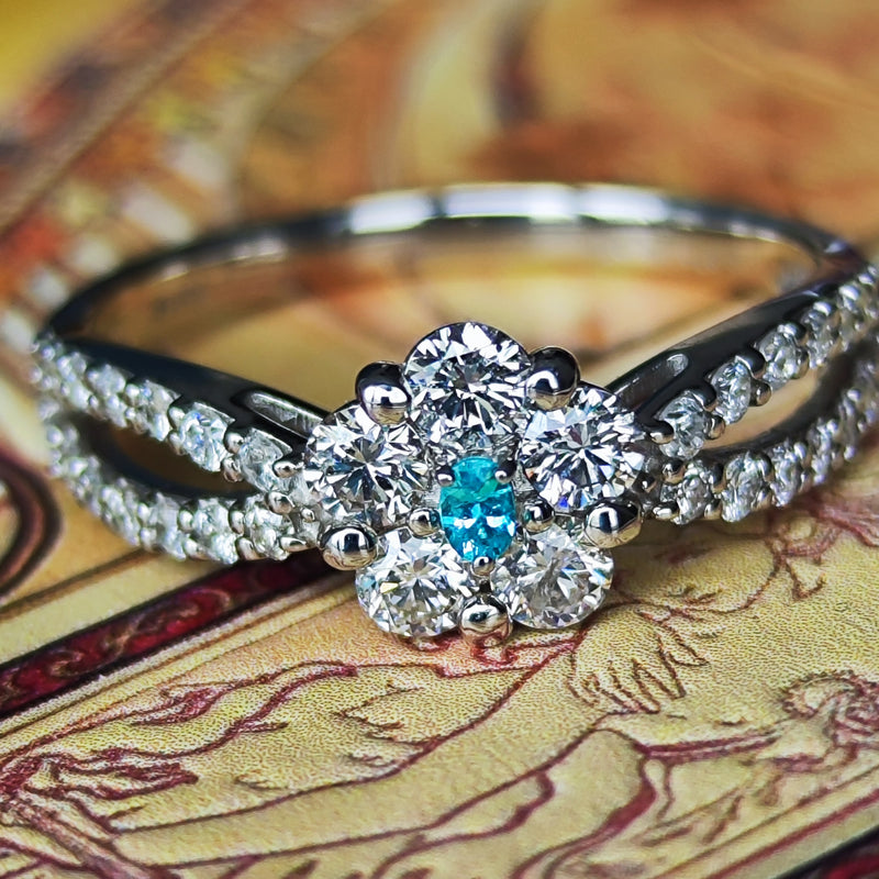 天然パライバトルマリン 天然ダイヤモンドフラワーモチーフ プラチナ