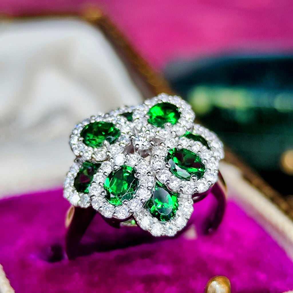 天然グリーンガーネット 1.60ct 天然ダイヤモンド プラチナリング