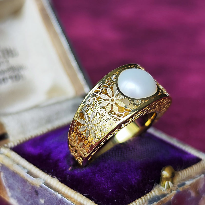 あこや真珠 透かし模様 イタリア 18金リング