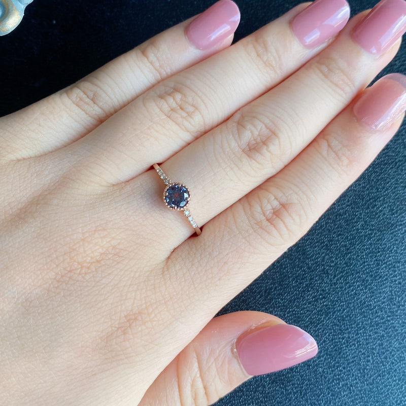 【アレキタイプ】天然カラーチェンジガーネット 天然ダイヤモンド リング 18金PG