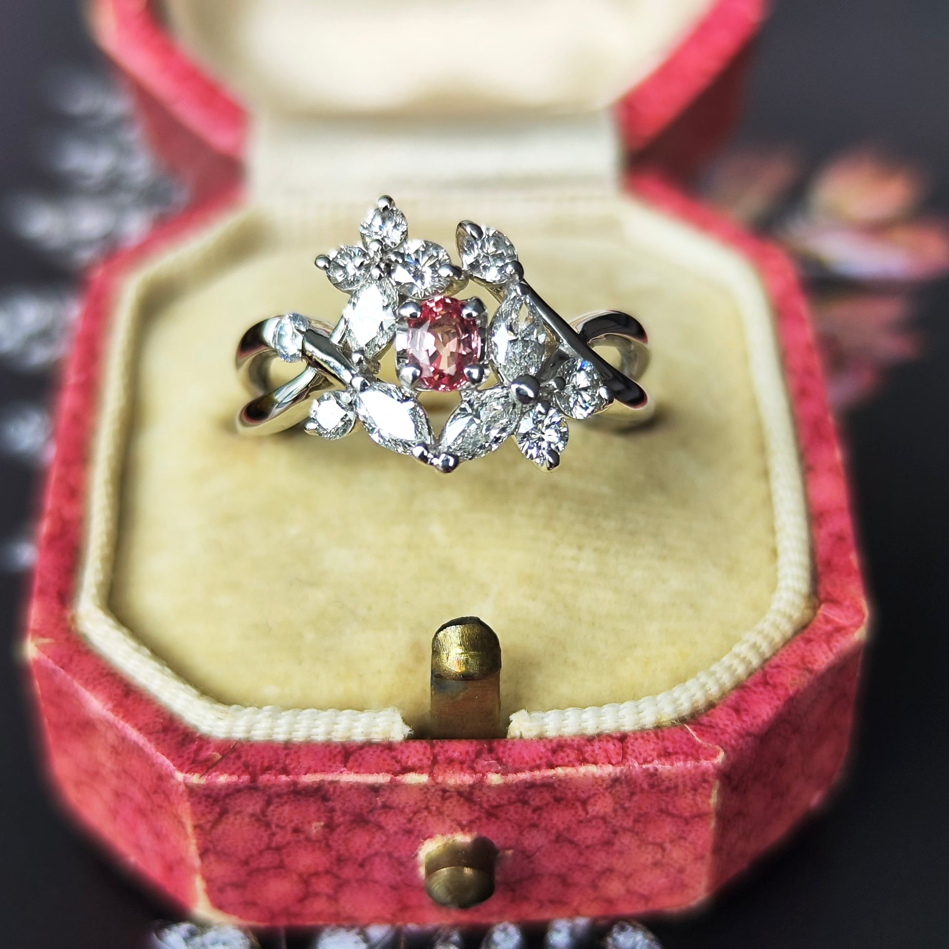 天然パパラチアサファイア 天然ダイヤモンド 18金WG