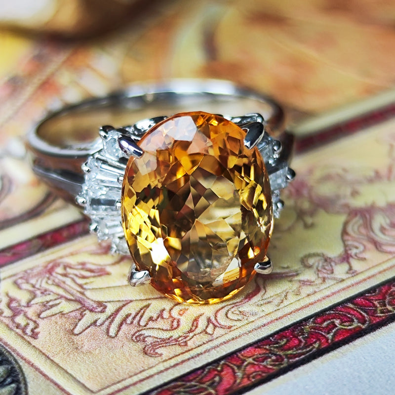 【三越百貨店】天然インペリアルトパーズ 5.37ct 天然ダイヤモンド リング