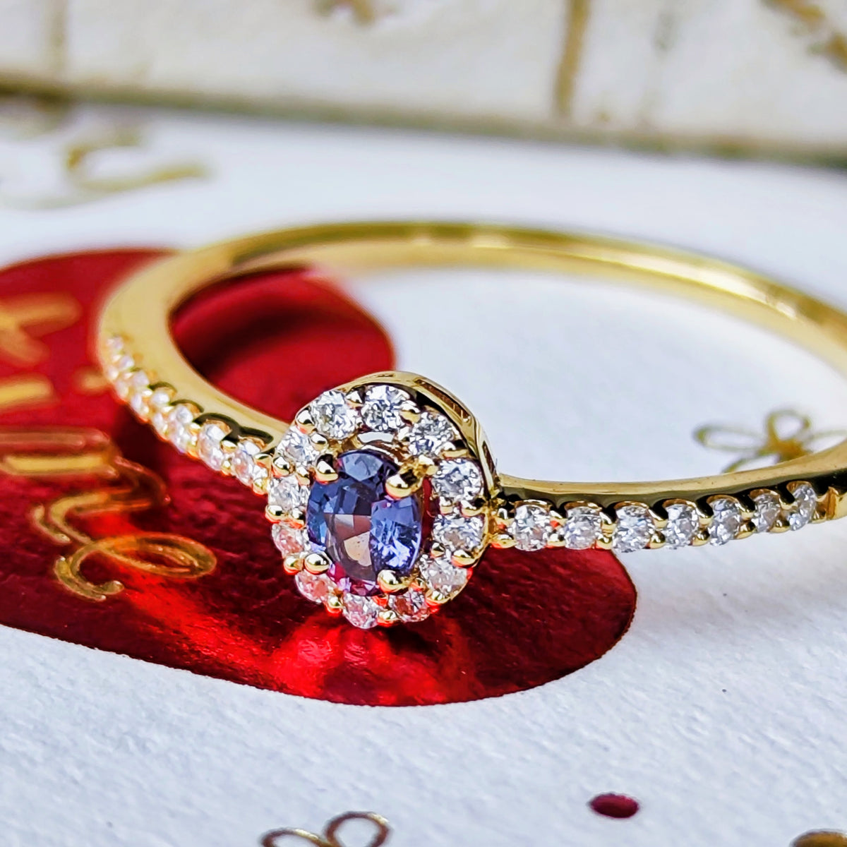 天然アレキサンドライト 0.10ct 天然ダイヤモンド 18金リング ②