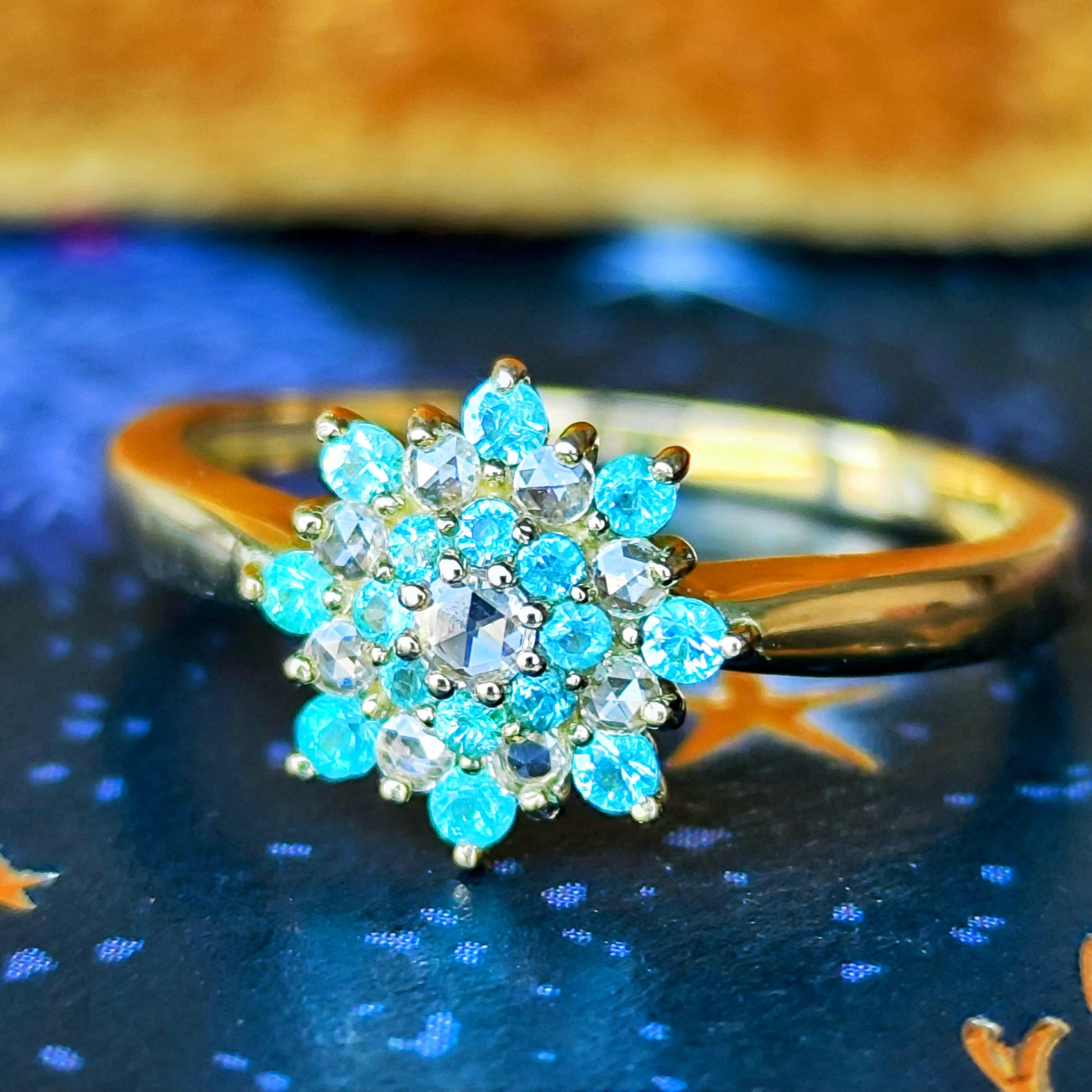 【ローズカット】天然パライバトルマリン 天然ダイヤモンド 18金リング