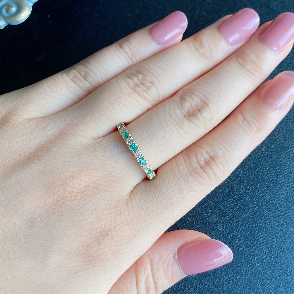 天然パライバトルマリン 天然ダイヤモンド 一文字タイプ 18金リング