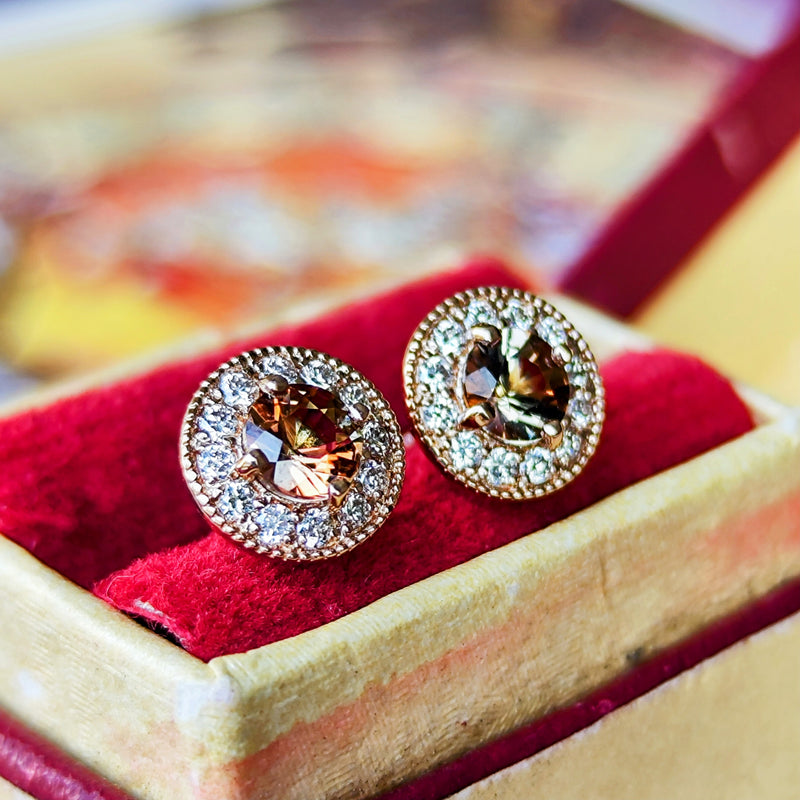 天然アンダリュサイト 天然ダイヤモンド ピアス 18金PG