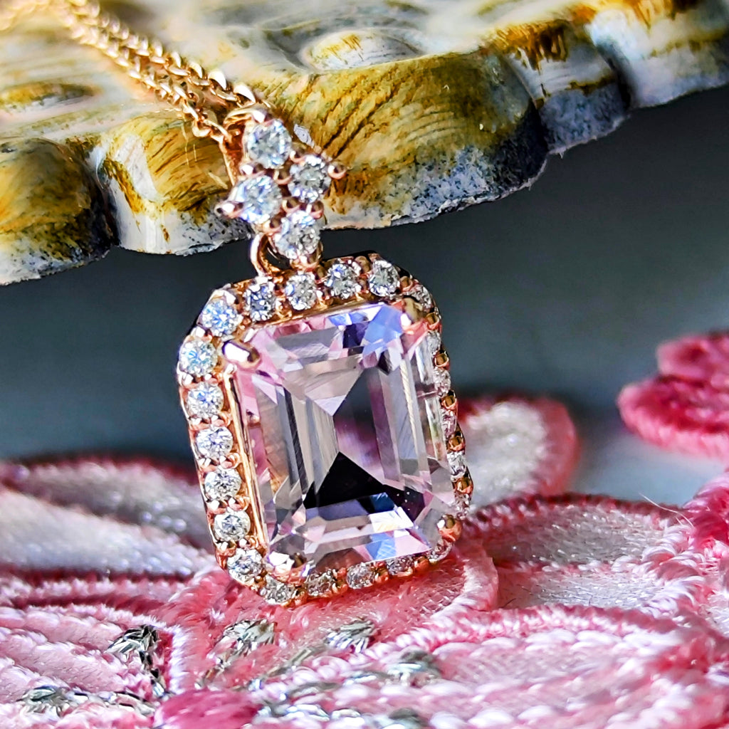 天然モルガナイト 天然ダイヤモンド ネックレス