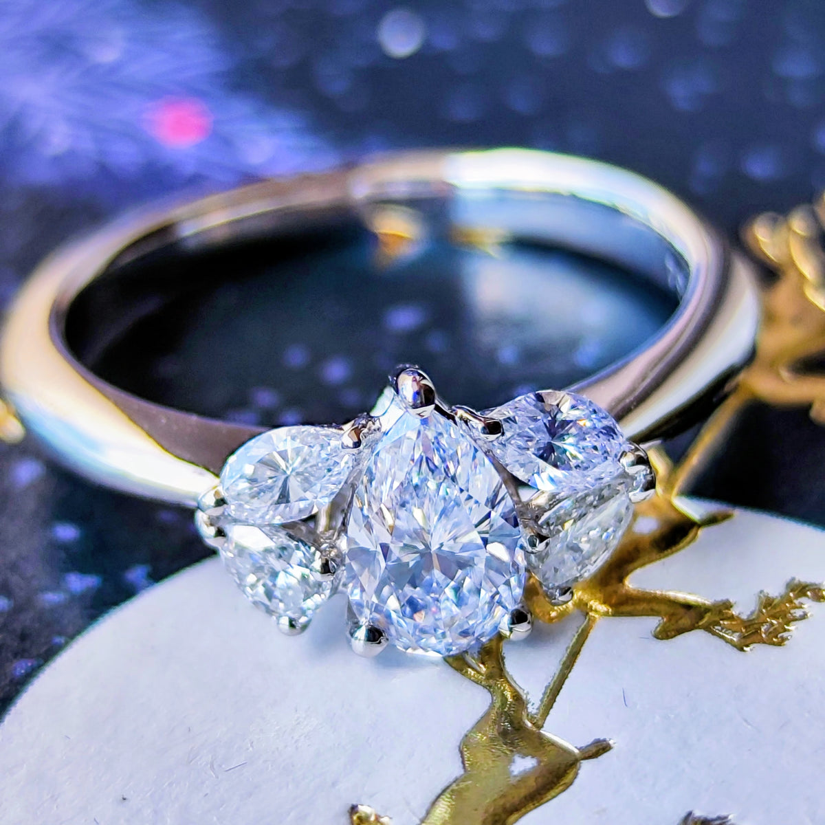 TASAKI 田崎真珠 天然ダイヤモンド ペアシェイプ 0.64ct 0.41ct プラチナリング