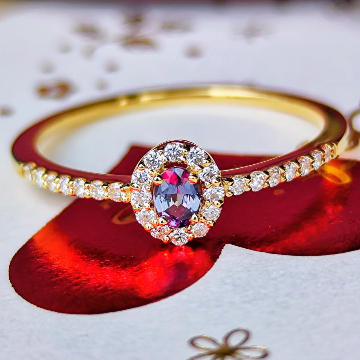 天然アレキサンドライト 0.10ct 天然ダイヤモンド 18金リング