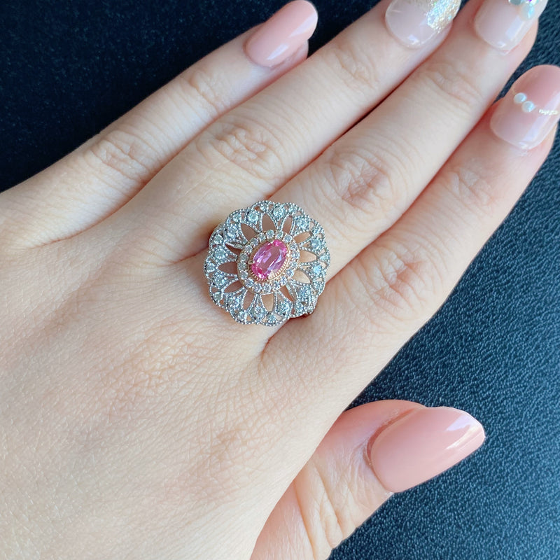 【再出品】天然パパラチアサファイア 天然ダイヤモンド リング