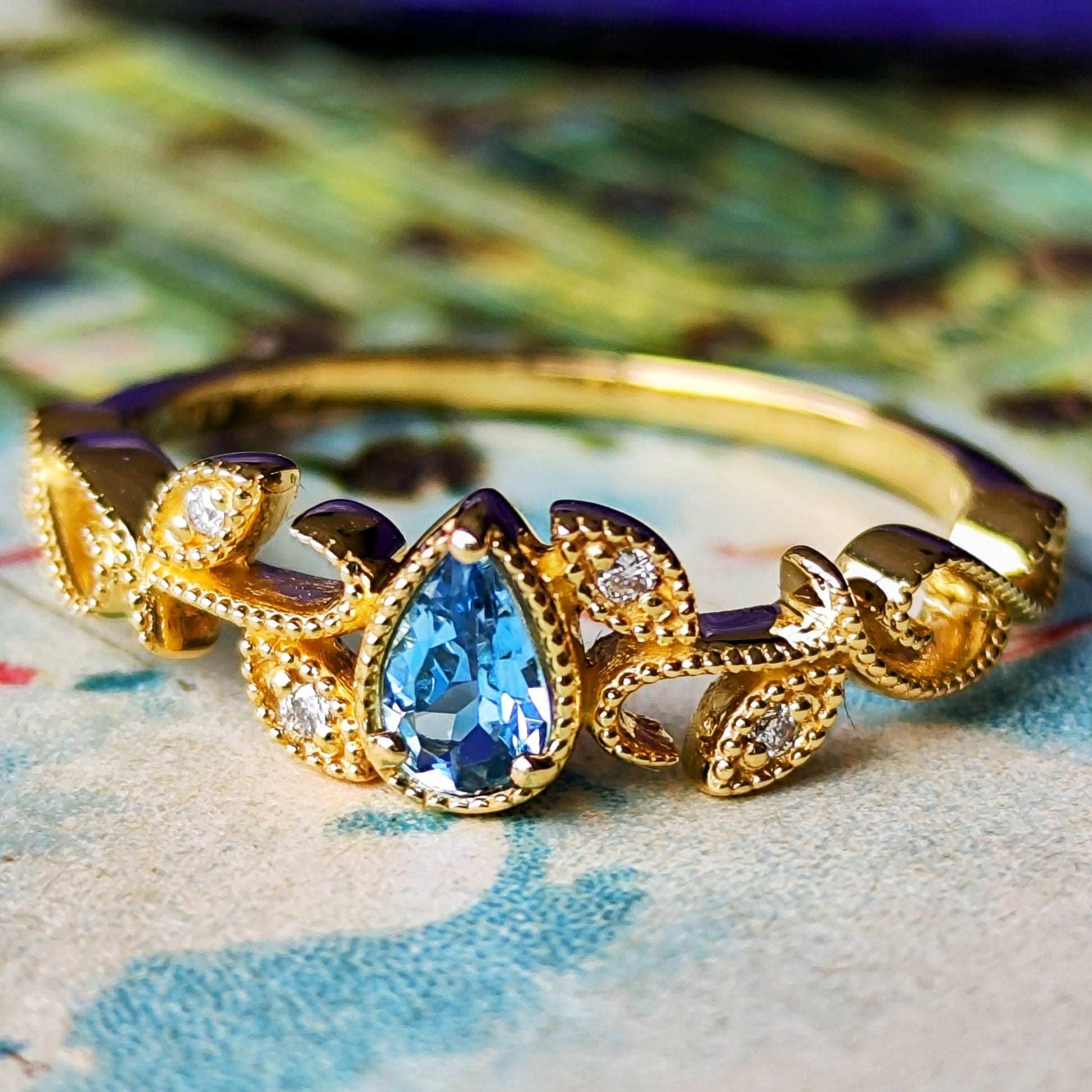 【サンタマリア】天然アクアマリン 天然ダイヤモンド 18金リング