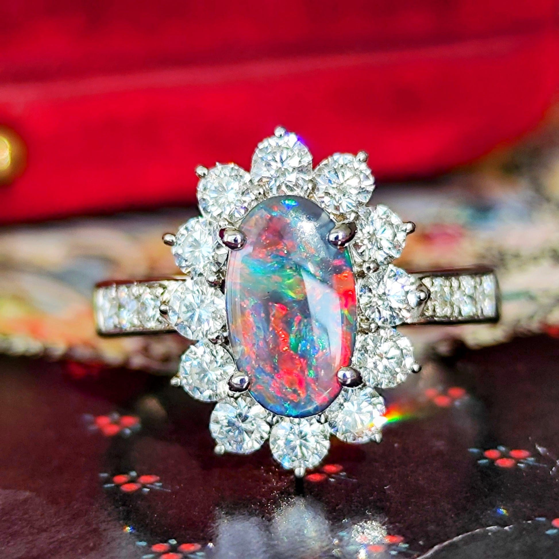 天然ブラックオパール 天然ダイヤモンド プラチナリング