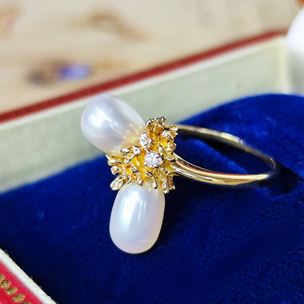 MIKIMOTO ミキモト 淡水真珠 天然ダイヤモンド 18金リング
