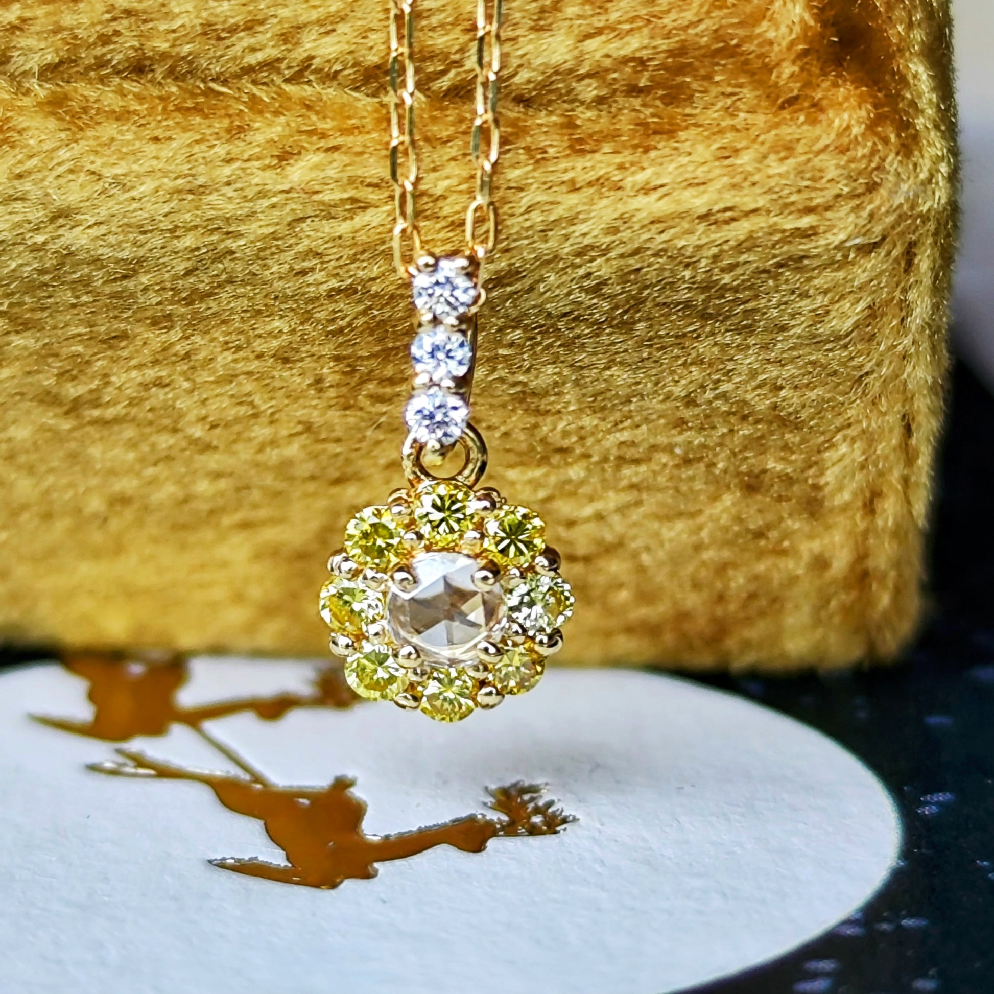 【ローズカット】天然ダイヤモンド イエローダイヤ ネックレス