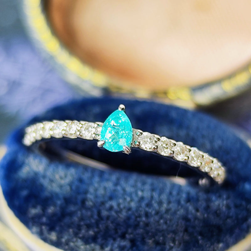 天然パライバトルマリン ペアシェイプ 天然ダイヤモンド リング