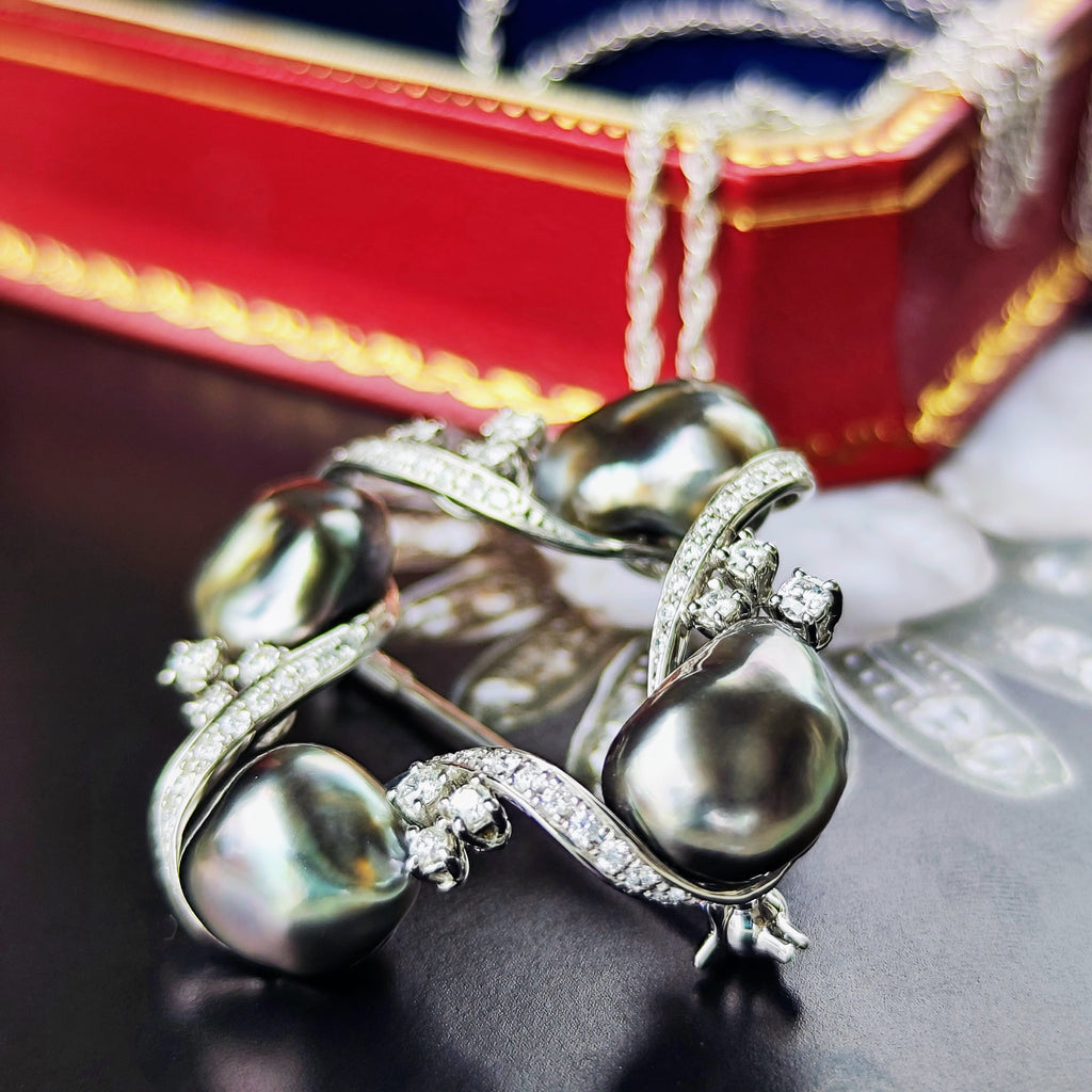 MIKIMOTO ミキモト 黒蝶真珠 ダイヤモンド ブローチ兼 ネックレス
