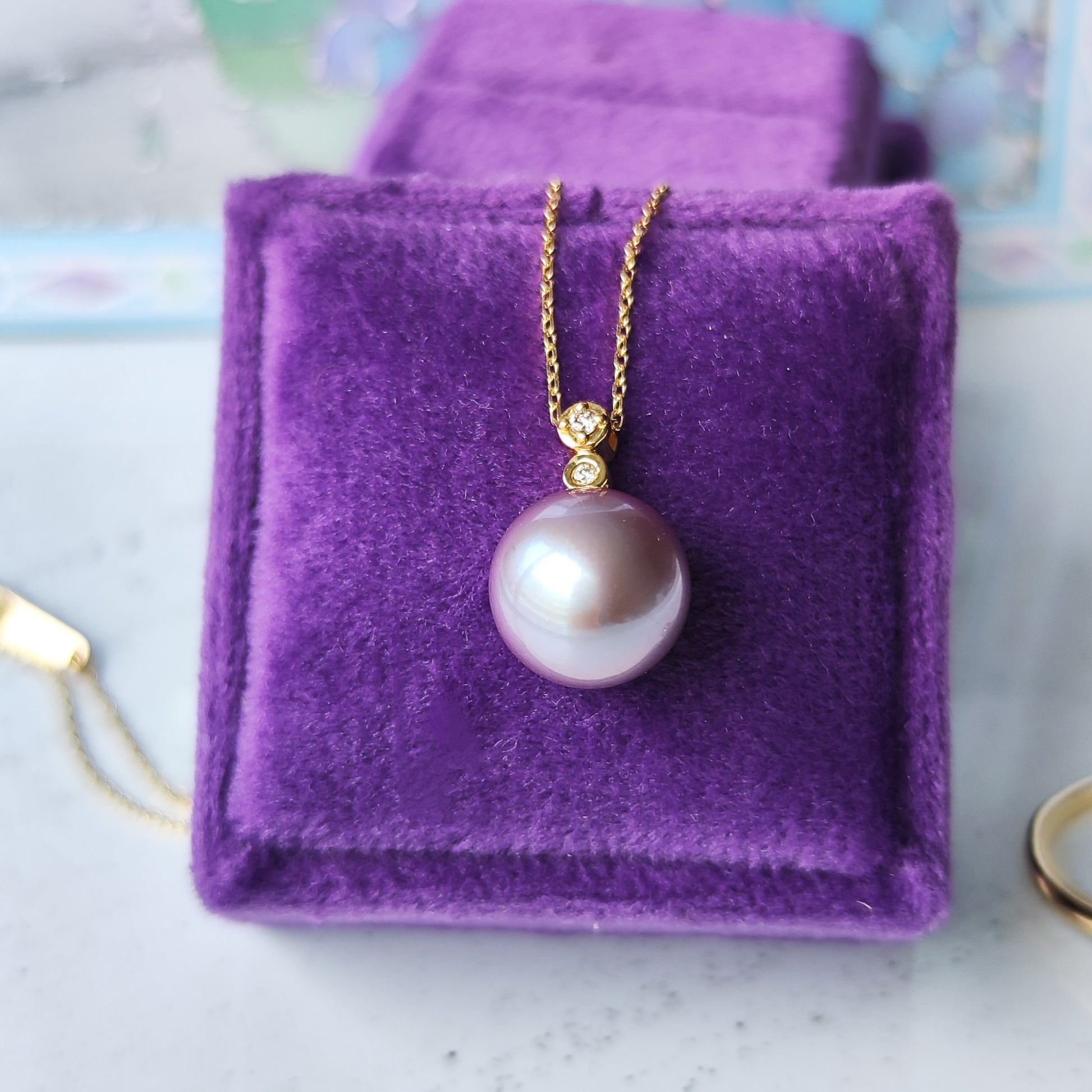 【限定品】紫陽花パール 天然ダイヤモンド ネックレス