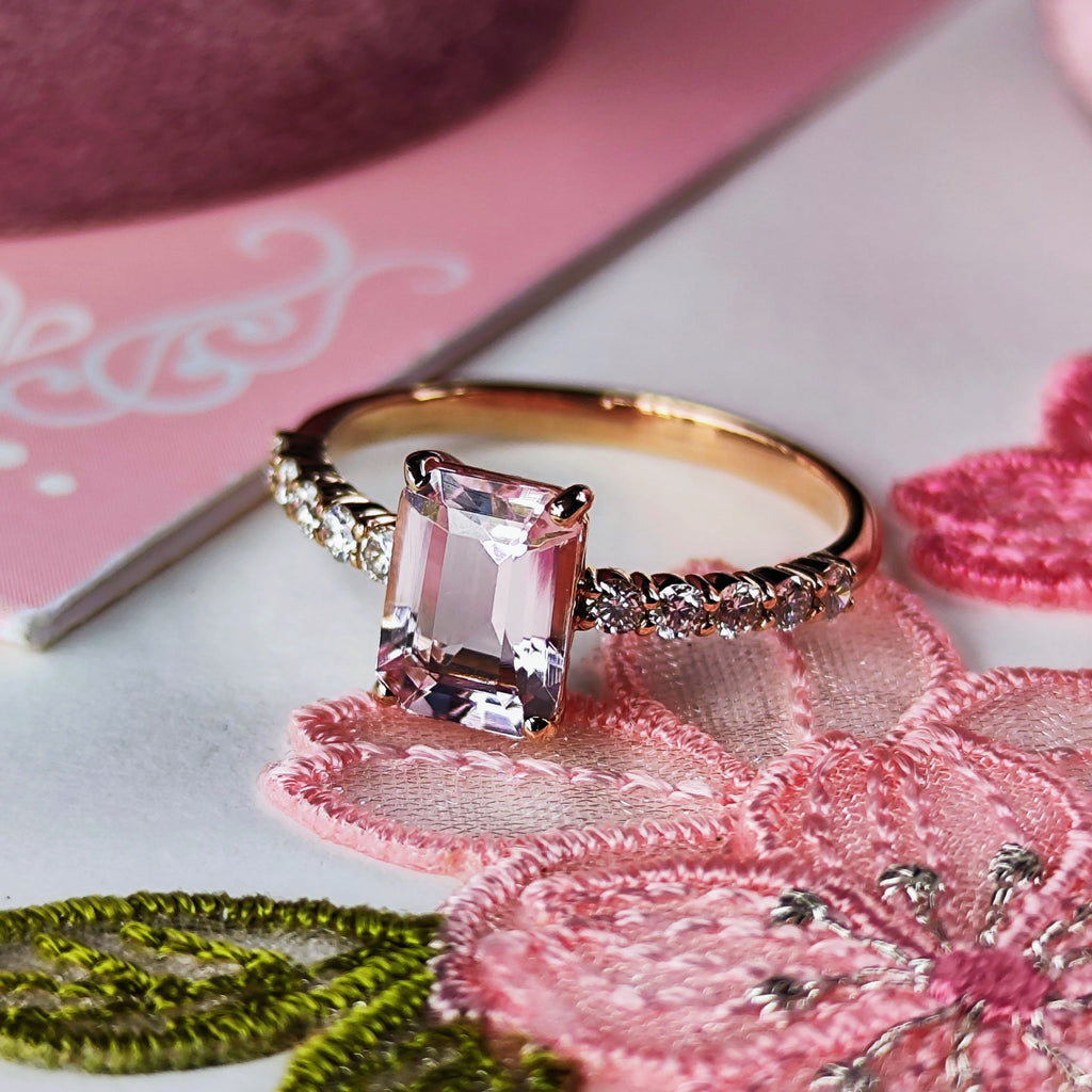 天然モルガナイト 1.30ct 天然ダイヤモンド リング