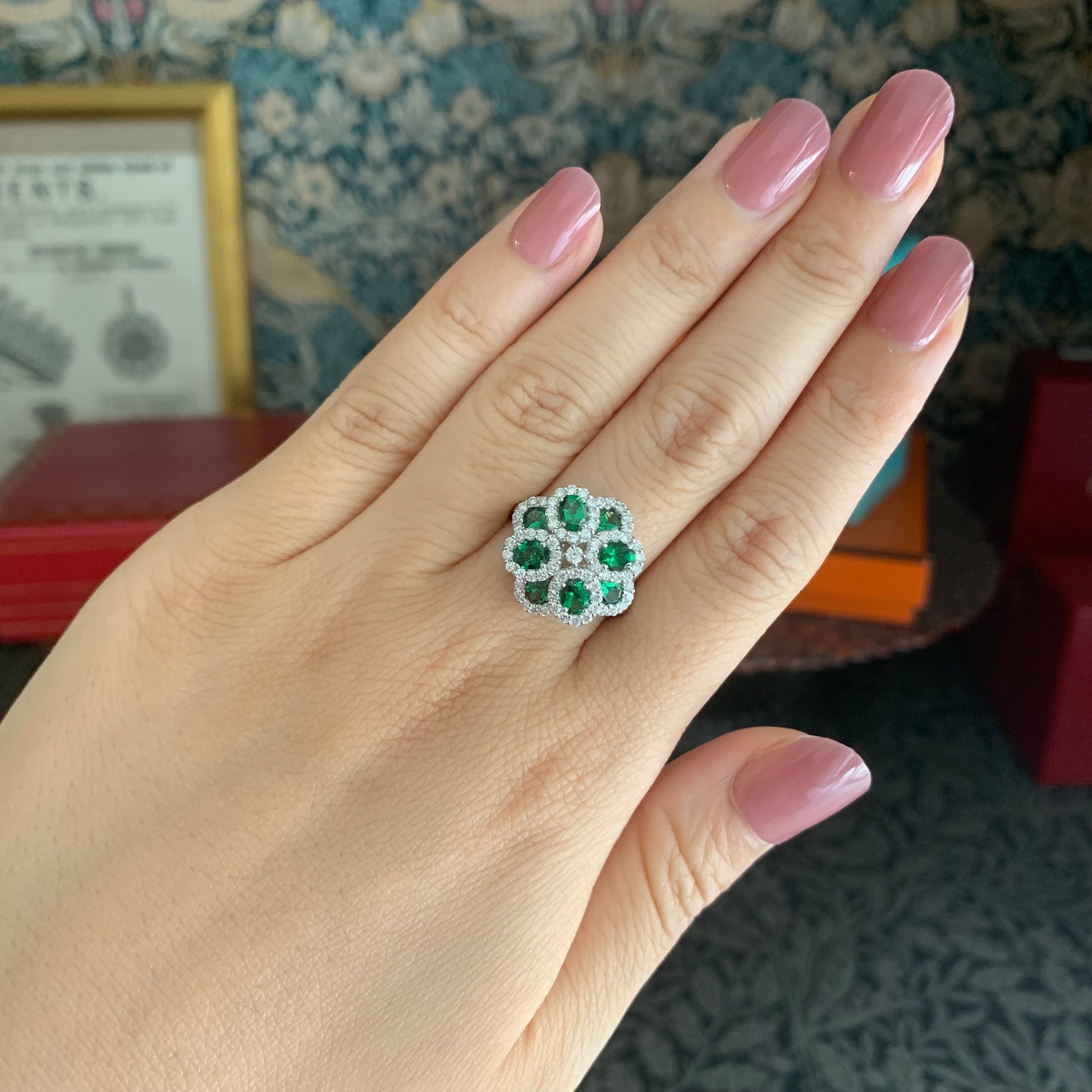 天然グリーンガーネット 1.60ct 天然ダイヤモンド プラチナリング
